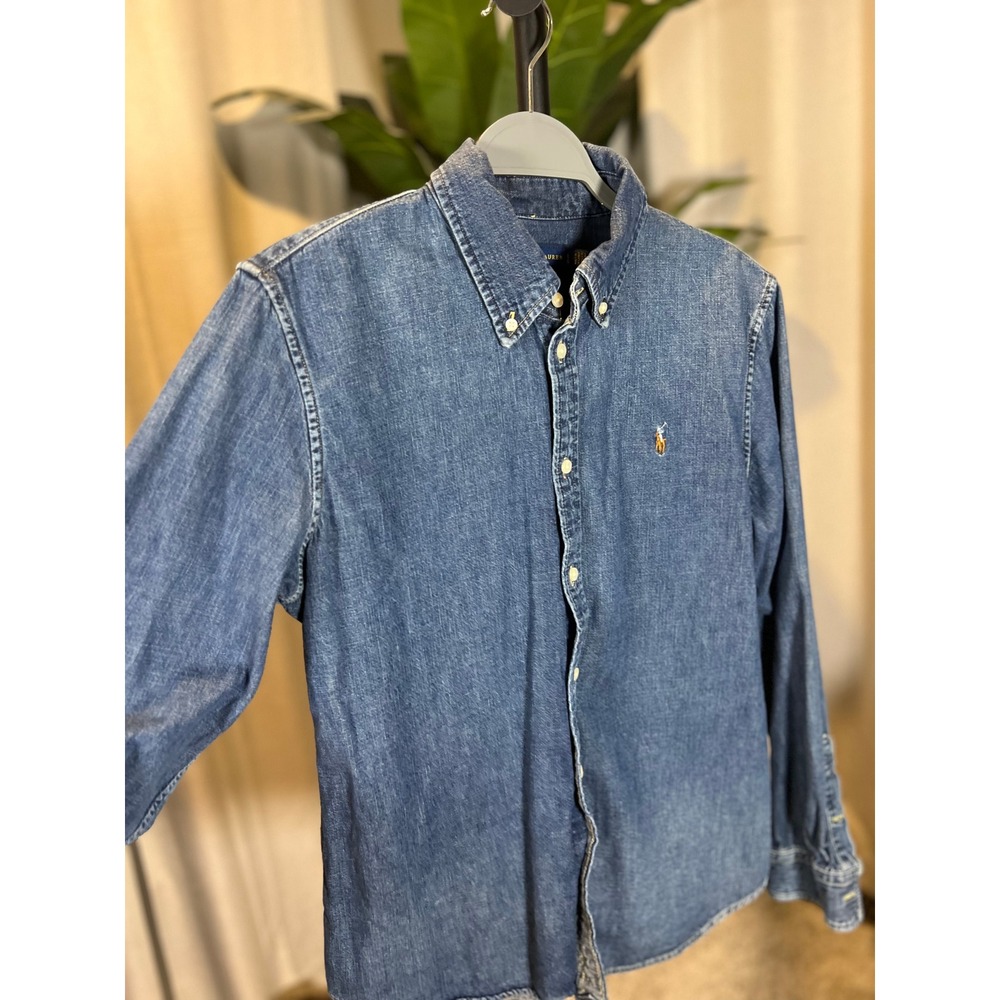 Polo Ralph Lauren Mens Custom Fit Denim Button Down Shirt Indigo Blue Large - Picture 2 of 9